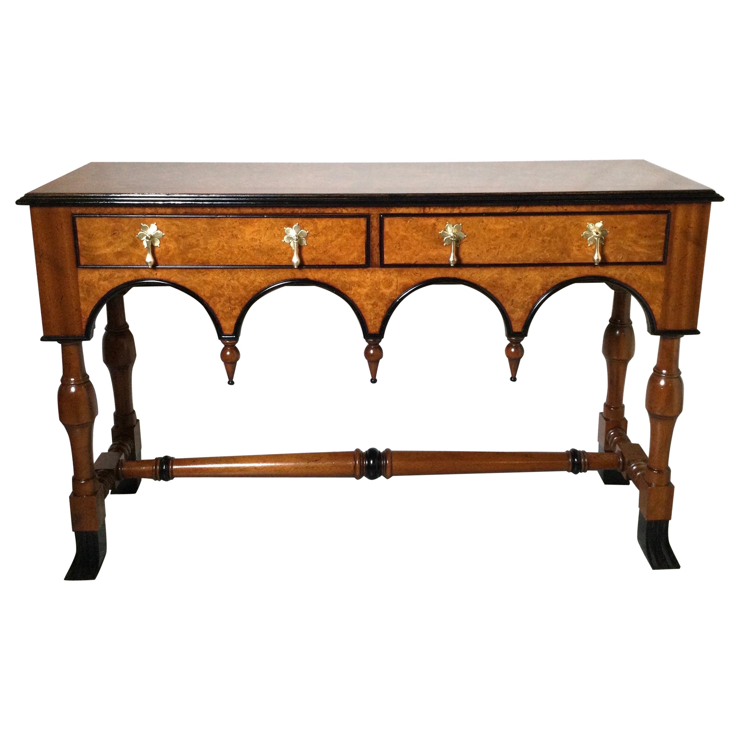 Medium Burl Walnut William and Mary Style Console Table