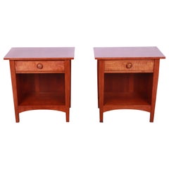 Stickley Harvey Ellis Arts & Crafts Cherry and Curly Maple Nightstands, Pair