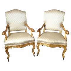 Exceptional Pair of Antique French Fauteuil Chairs