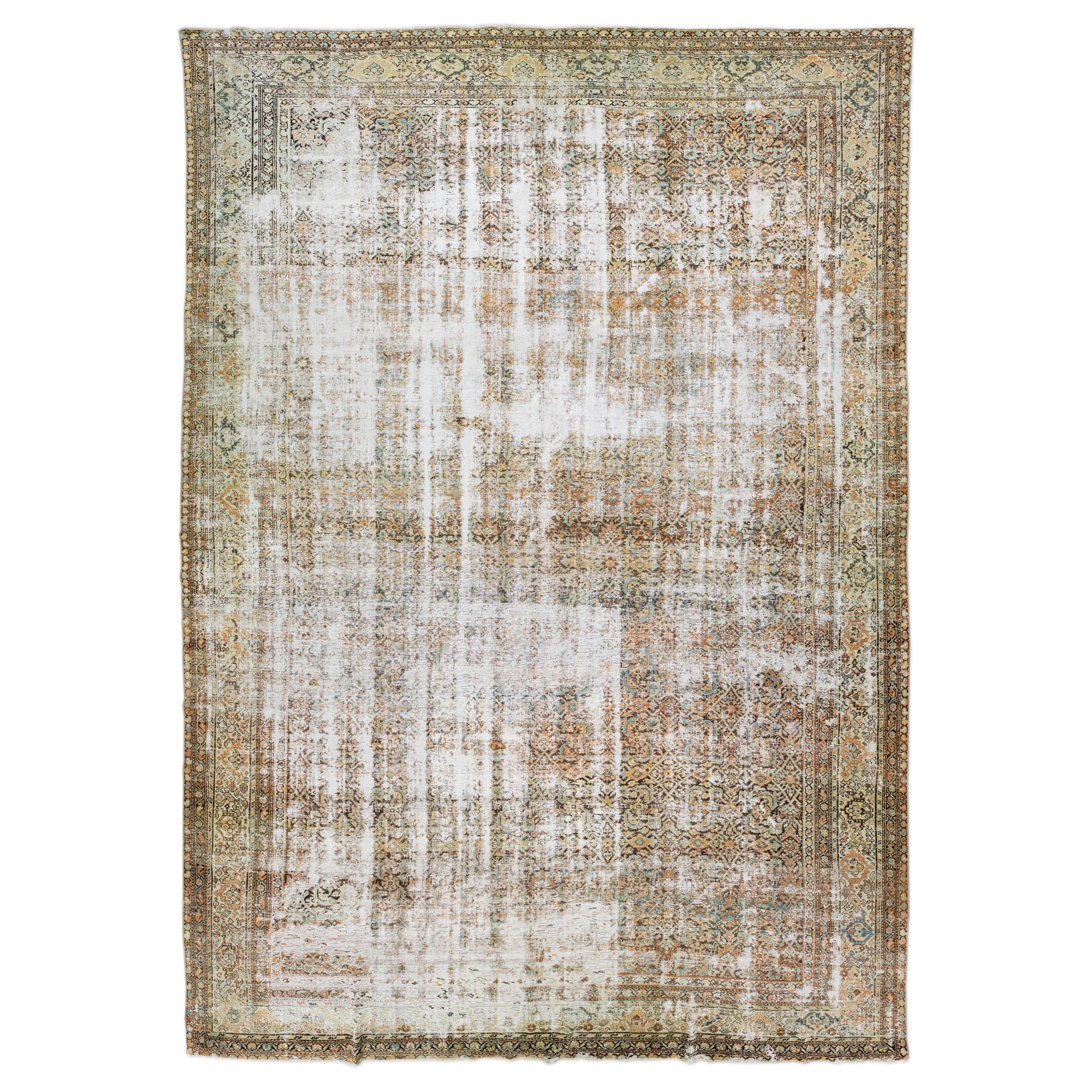 Tapis en laine marron antique Malayer à motifs intégraux faits à la main Shabby Chic