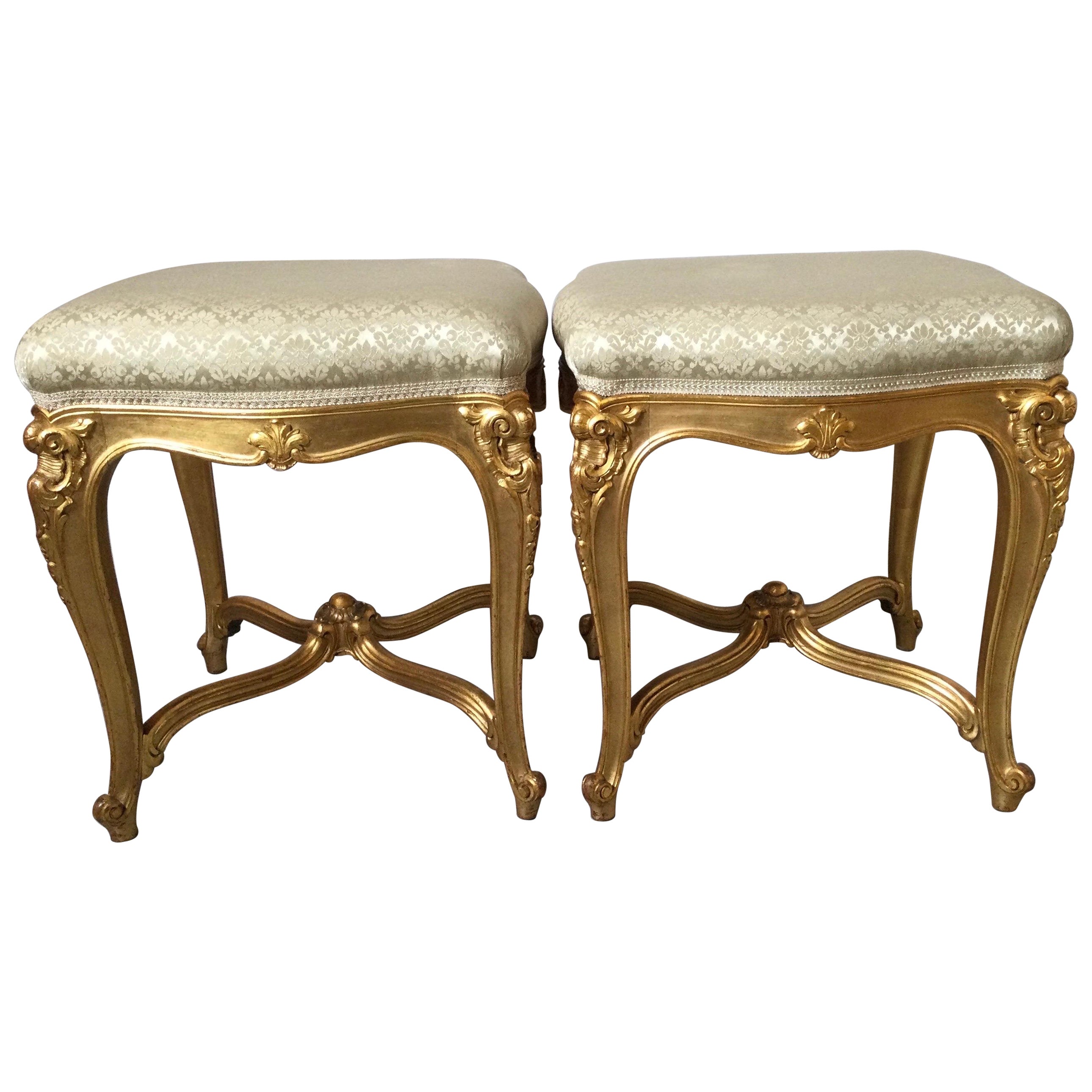 Fine Pair of Gilt Wood Louis XV Style Custom Benches