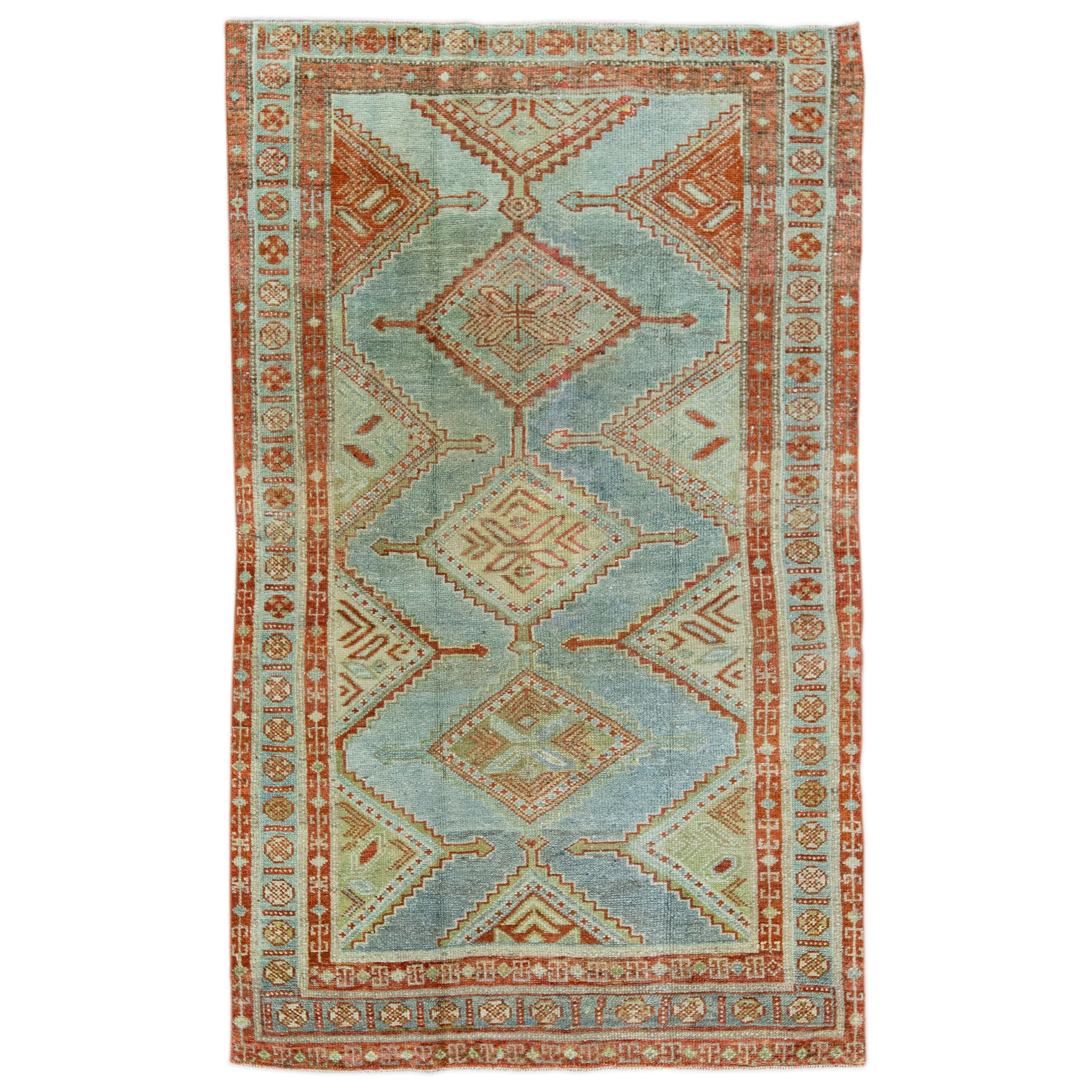 Blue Antique Persian Malayer Handmade Tribal Motif Wool Rug For Sale