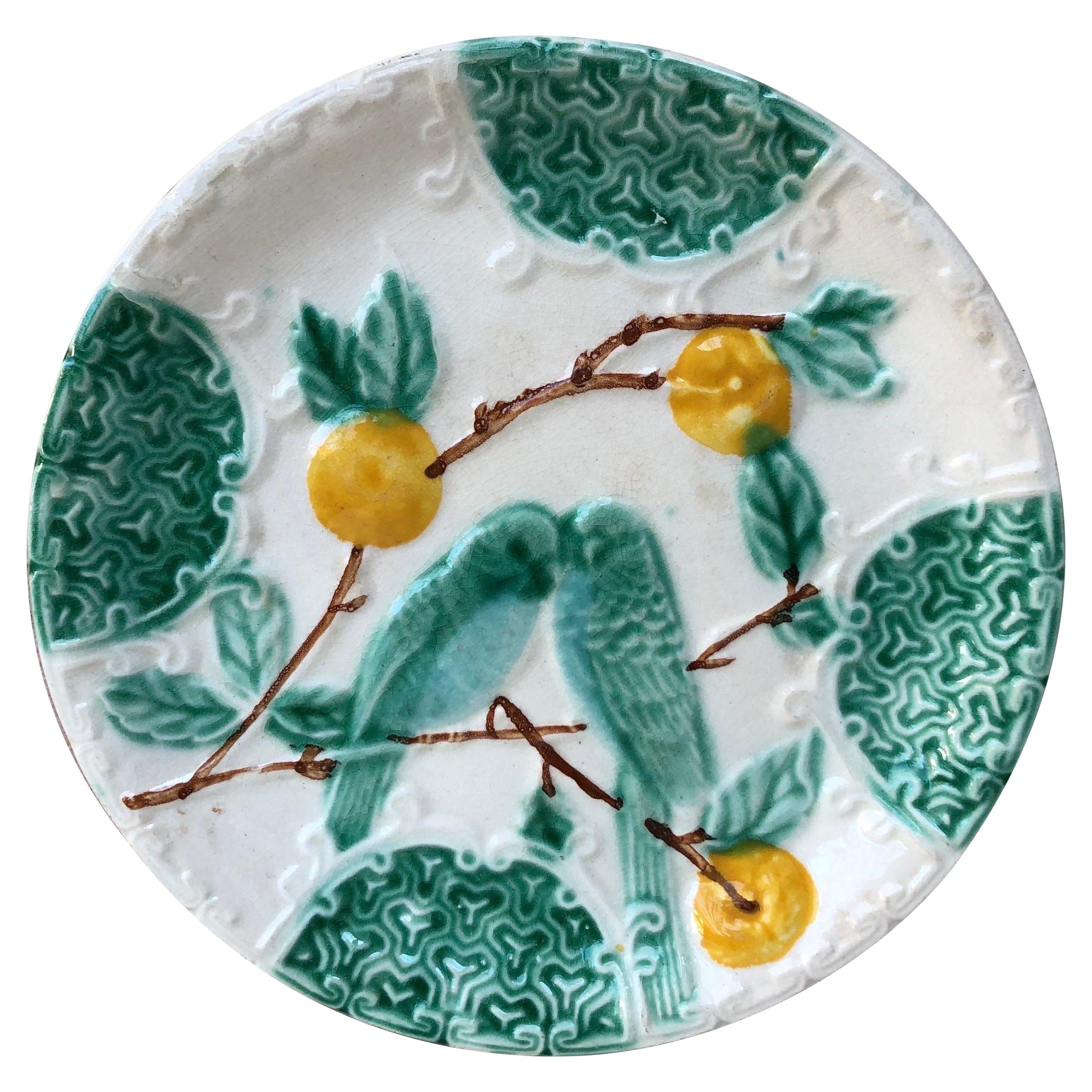 Majolica Parakeets Plate Salins, circa 1890