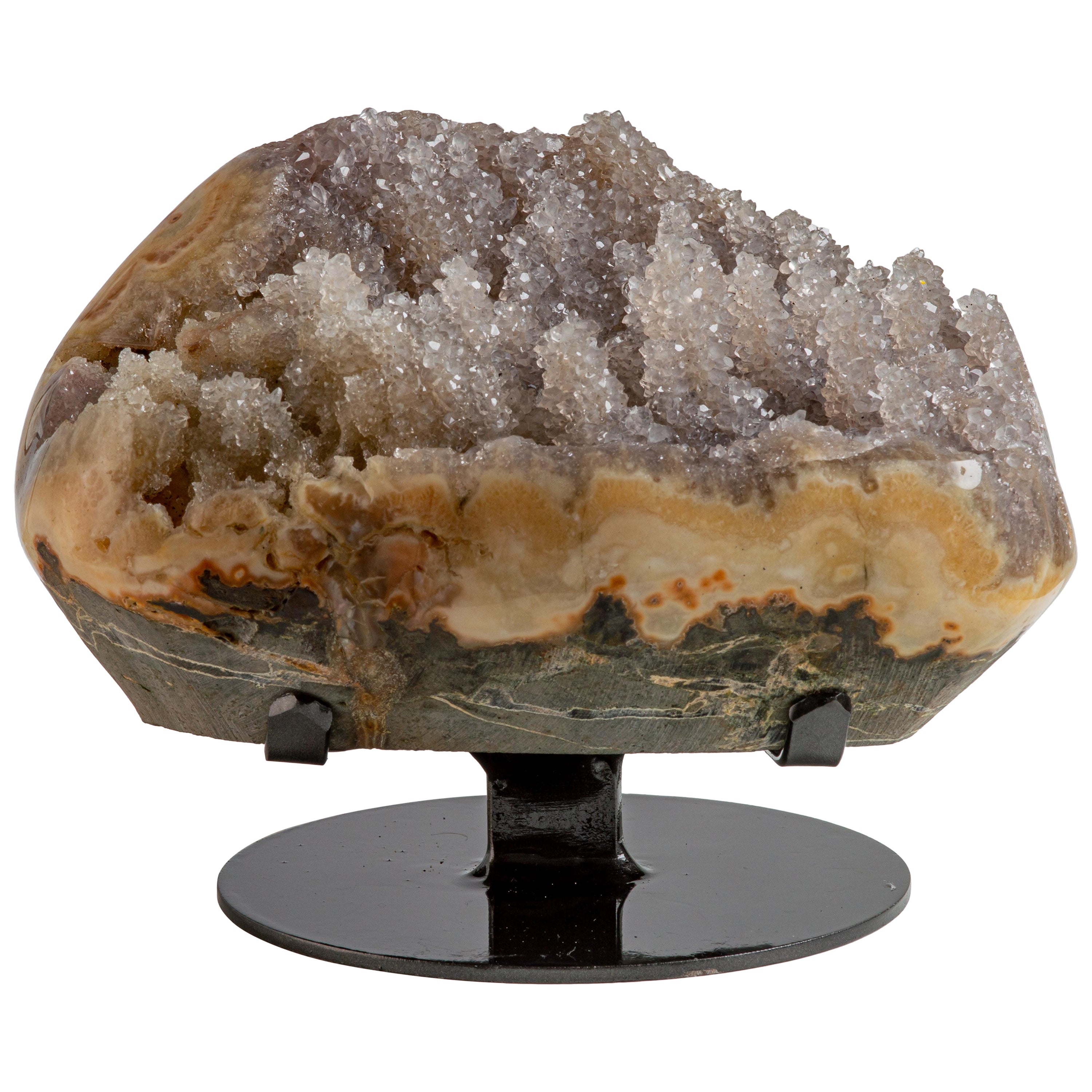 Small Formation of Clear Quartz on Thick Agate For Sale
