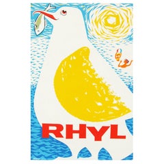 Vintage 1960s British Wales Rhyl Travel Poster Bird Seagull Design