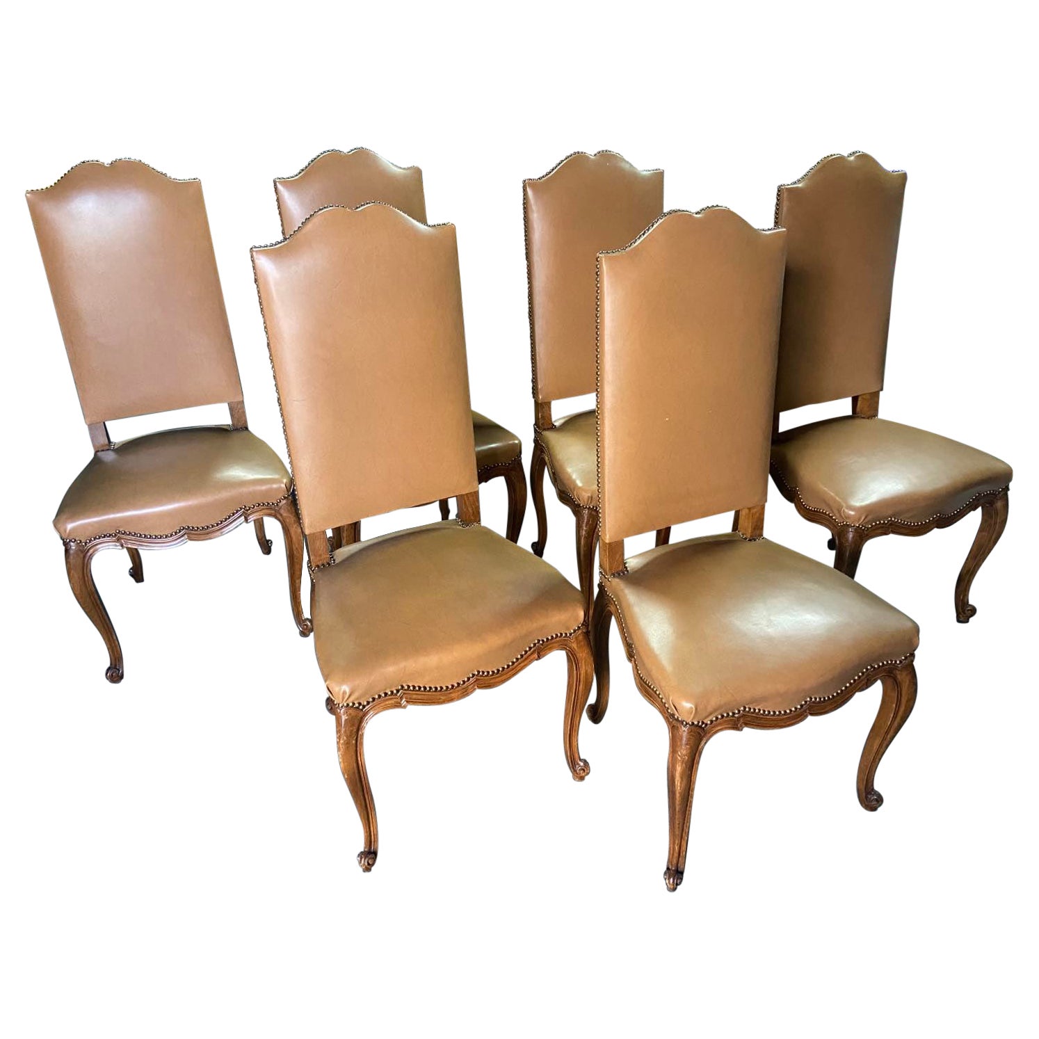 20th Century French Hand Carved Walnut Dining Chairs in the Style of Louis XV