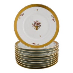 11 Royal Copenhagen Golden Basket Porcelain Dinner Plates with Flowers