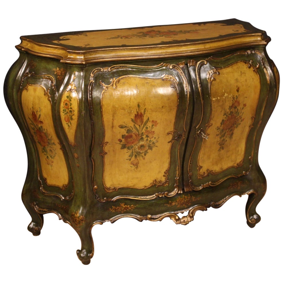 20th Century Lacquered Painted Gold Wood Venetian Sideboard, 1930