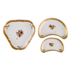 Antique Three Royal Copenhagen Golden Basket Dishes in Porcelain with Flowers