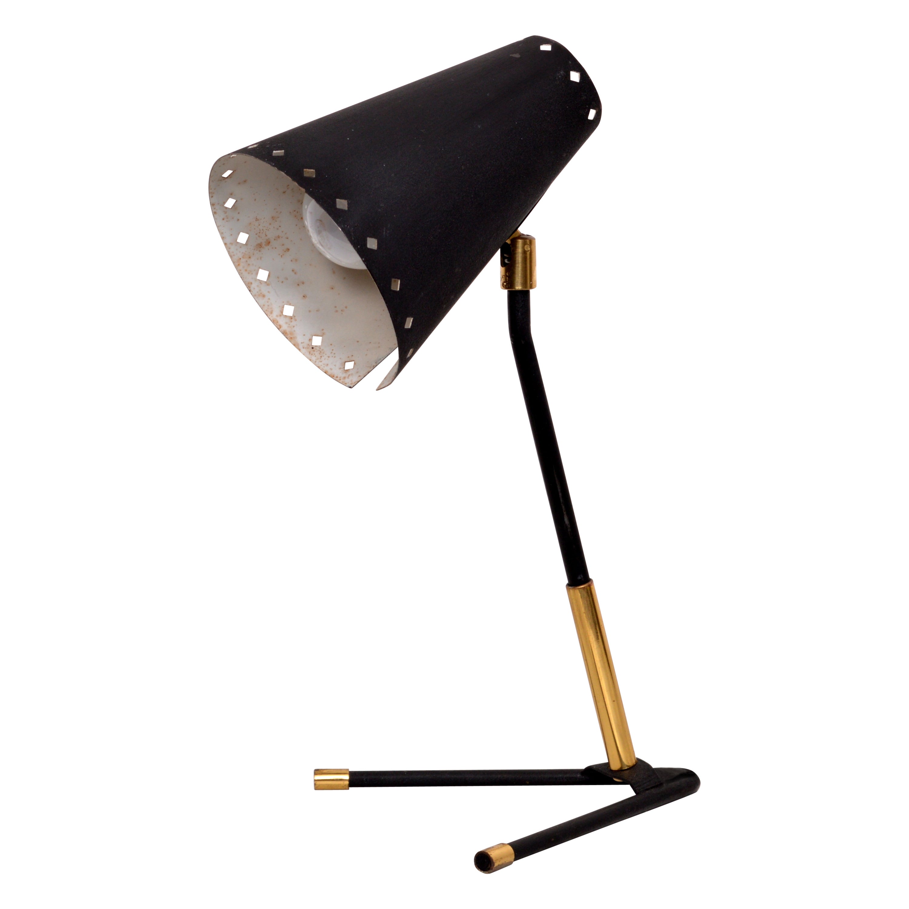 Mid-Century Modern Table Lamp in Black and Brass by Boréns, Sweden, 1950s For Sale