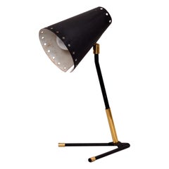 Mid-Century Modern Table Lamp in Black and Brass by Boréns, Sweden, 1950s