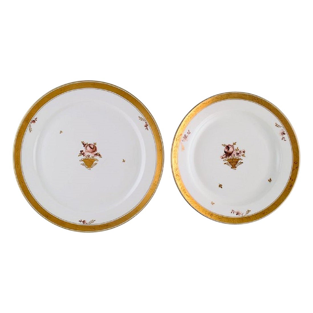 Two Round Royal Copenhagen Golden Basket Serving Dishes in Porcelain