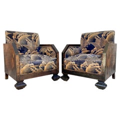 Art Deco Lounge Chairs in Walnut, Set of 2