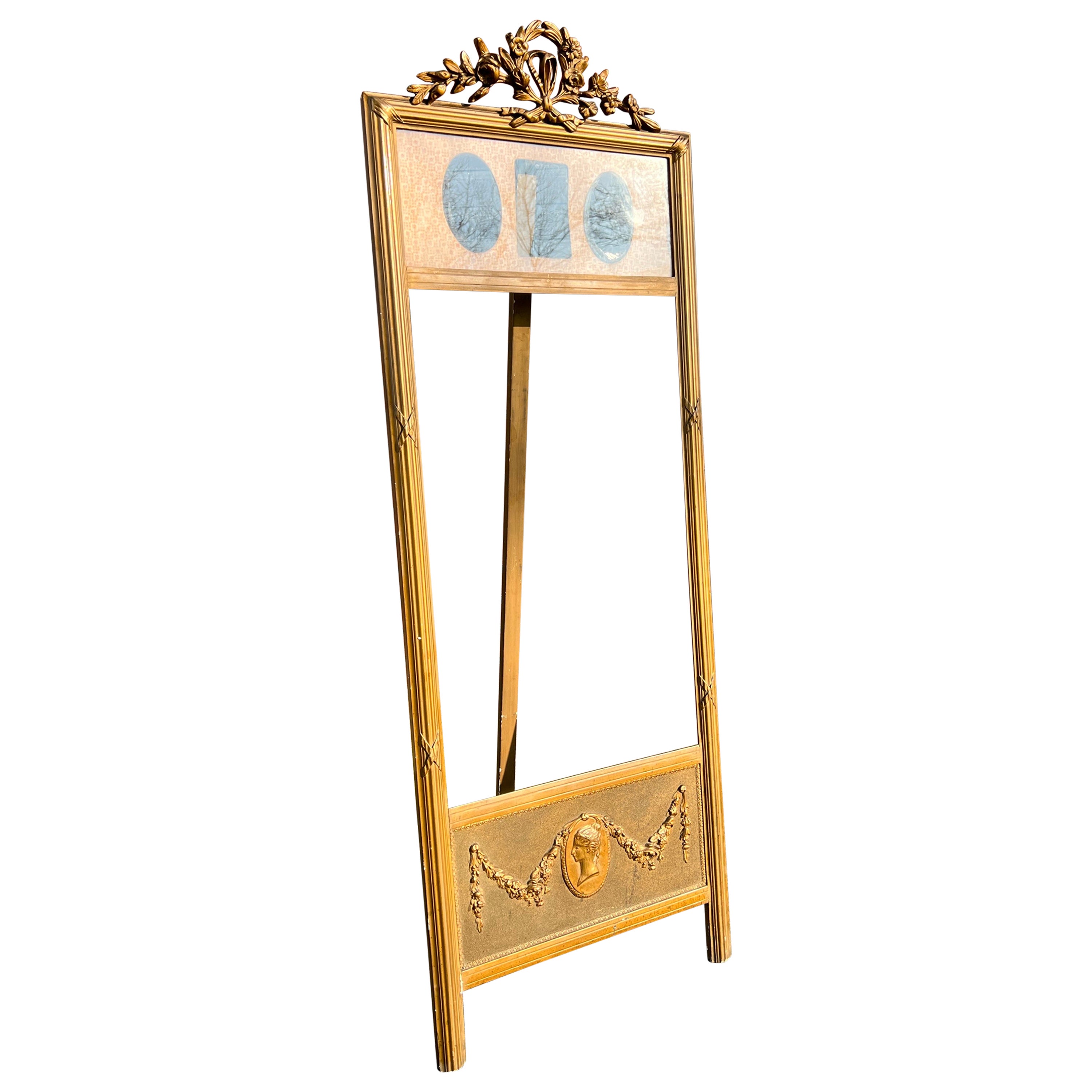 Rare Antique Gilt Wooden Mirror or Picture Floor Easel / Display Stand, 1900s