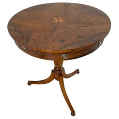 Rare Used Victorian Quality Olive Wood Circular Drum Table 