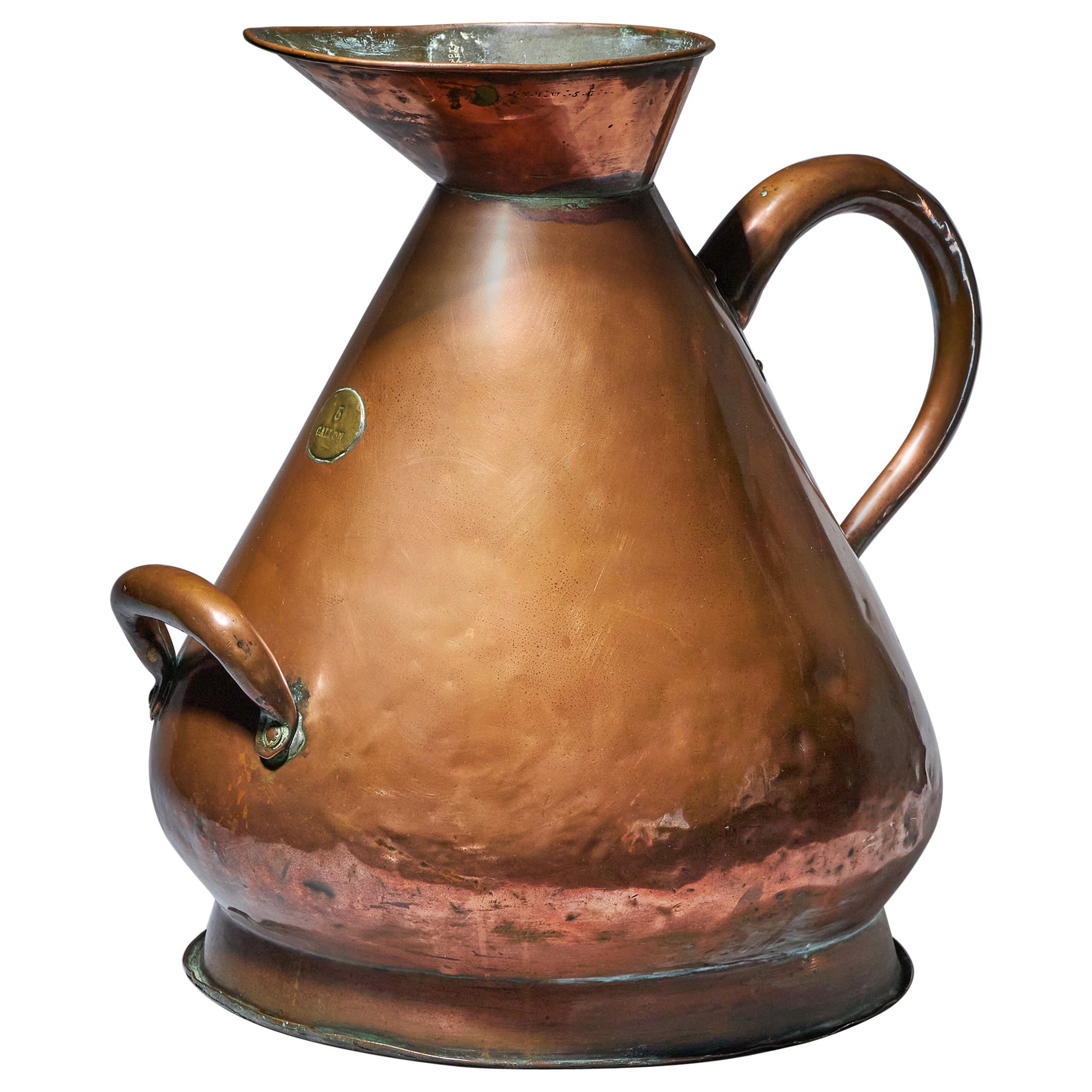 Extremely Large Victorian 5 Gallon Hammered Brass Copper Milk Jug / Pitcher For Sale