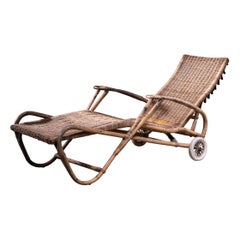Adjustable Rattan Garden Chaise with Wheels, Germany, 1930s