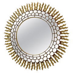Vintage Mid-Century Italian Gilt Gold Sunburst Wall Mirror, Over the Mantle