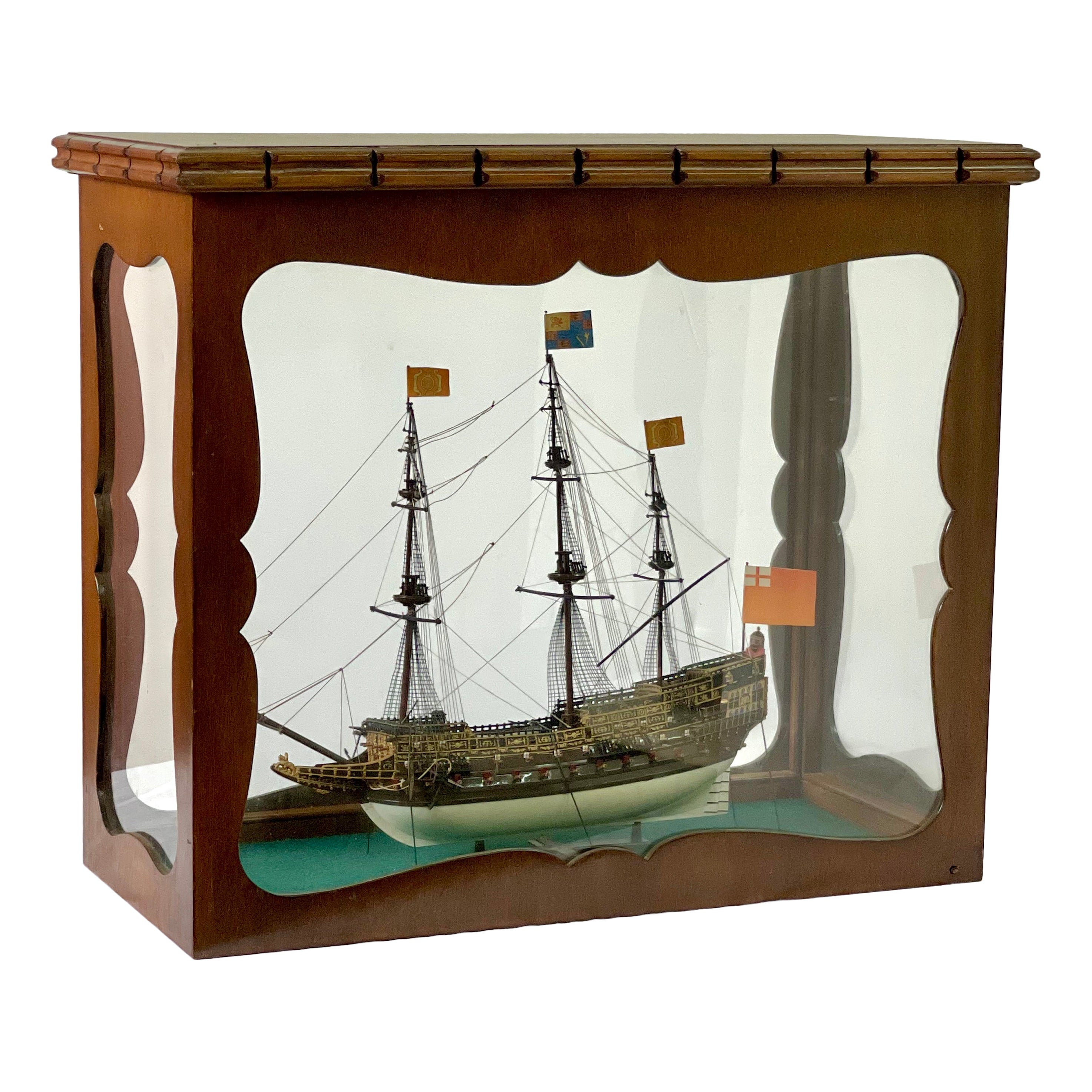 English Galleon Ship Model in a Glass Case For Sale at 1stDibs | hms miami  asian model