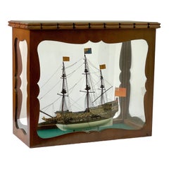 English Galleon Ship Model in a Glass Case