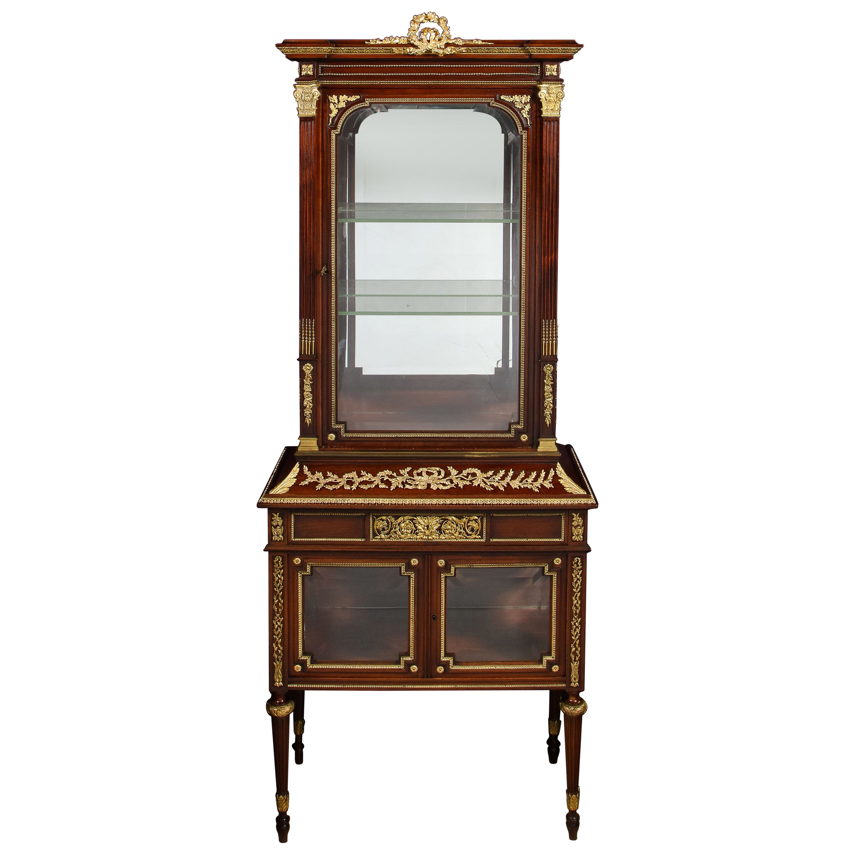 Exquisite French Ormolu-Mounted Mahogany and Glass Vitrine Cabinet For Sale  at 1stDibs