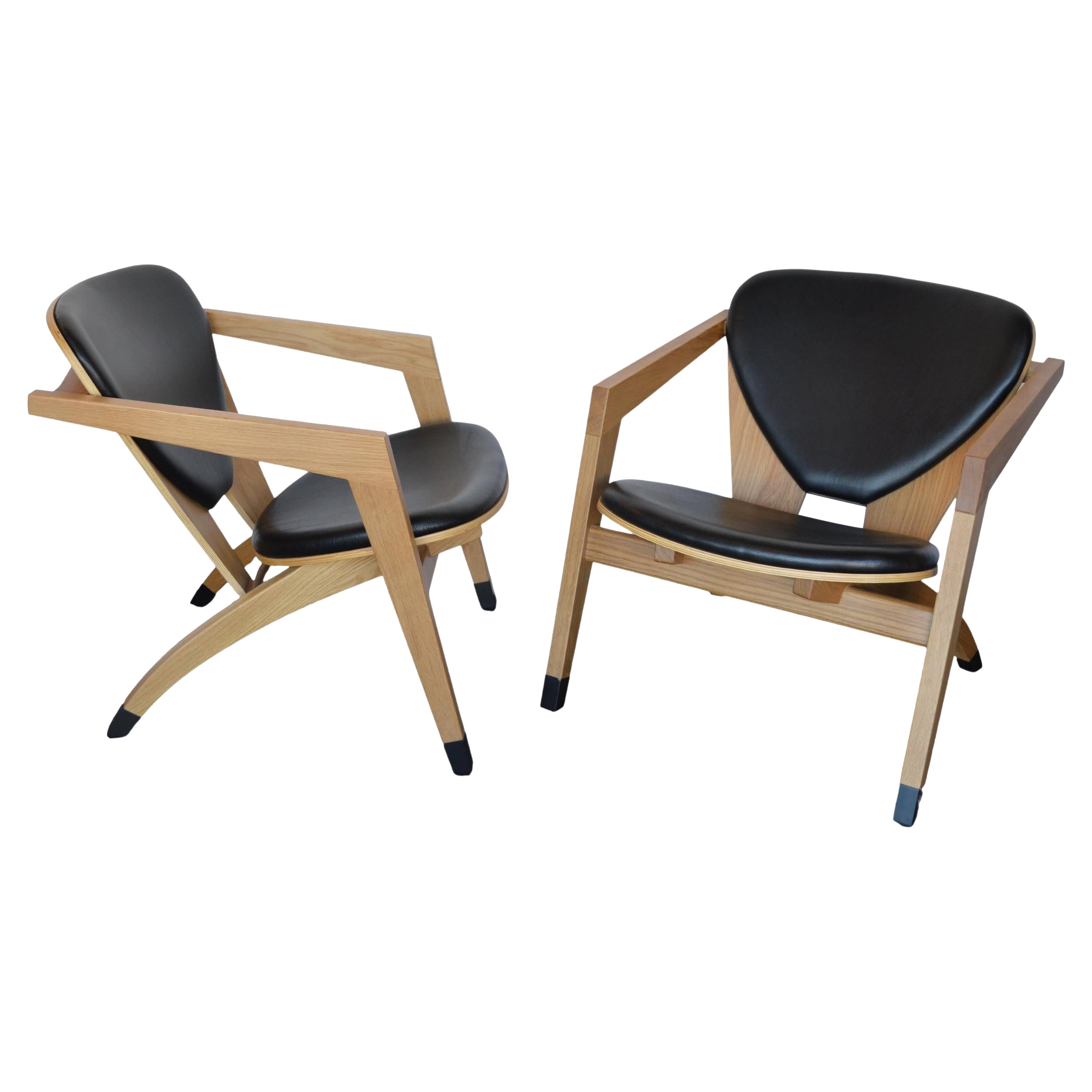 Fauteuils américains modernes en bois avec tapisserie en cuir