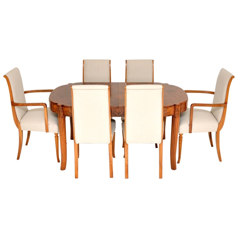 Art Deco Burr Walnut Dining Table and Chairs by Hille at 1stDibs