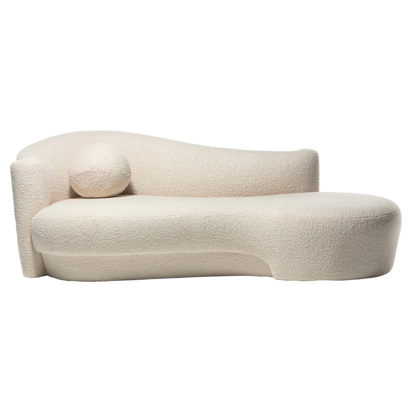 Weiman Post Modern Sofa Chaise Lounge in Supple Lux Ivory White Bouclé, c. 1990 For Sale