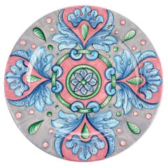 Charger Plate Set Six Dinner Plates Table Serving Majolica Ceramic Blue Pink