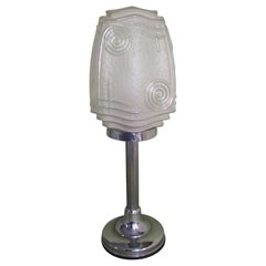 Hughe Art Deco Table Lamp Chrome and Geometrical Glass