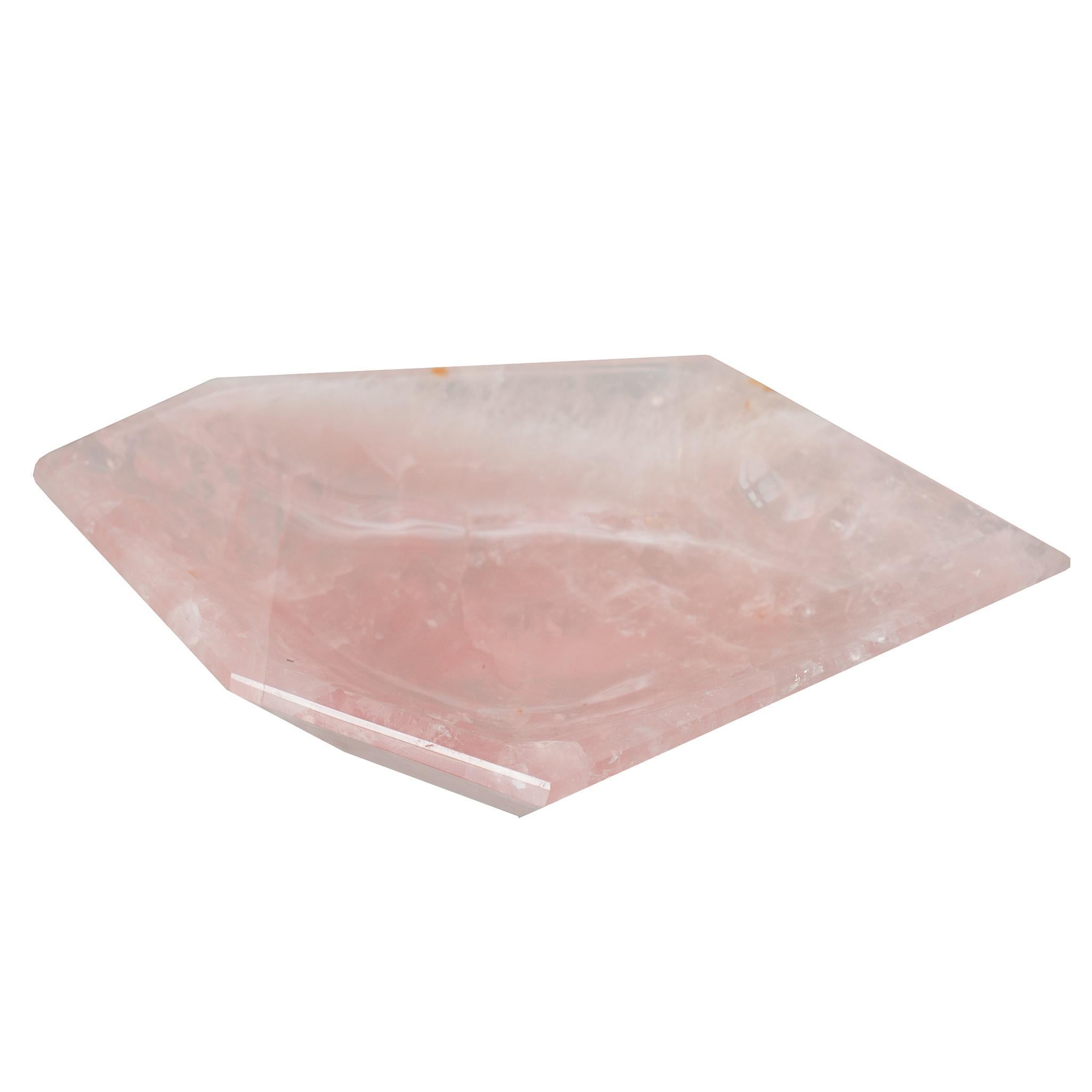 Contemporary Angular Pink Rose Quartz Bowl For Sale