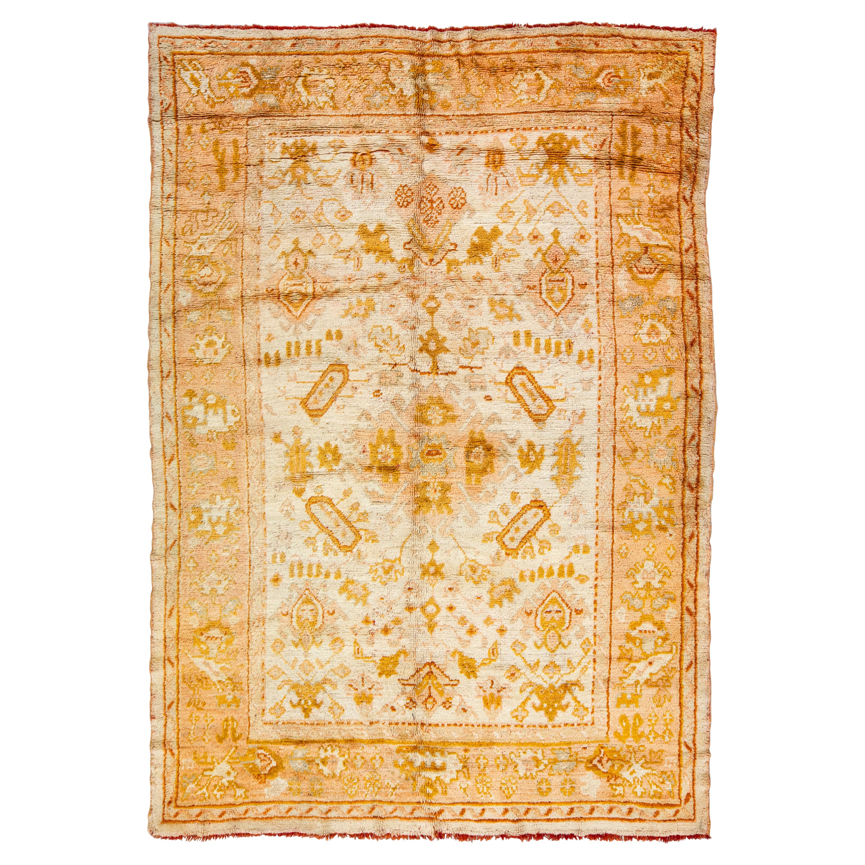 Beige Antique Turkish Oushak Handmade Oversize Wool Rug with Allover ...