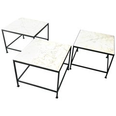 Trio of MCM Blackened Steel and Marble Tables