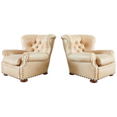 Pair of Ralph Lauren Leather Wingback Writer's Lounge Club Chairs