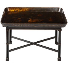 Antique English Hand-Painted Black Japanned Rectangular Tray Table