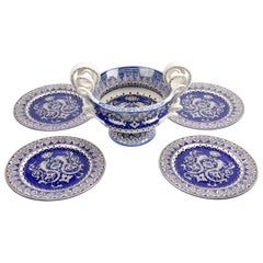 Tableware Set Ceramic, Serving Centerpiece Bowl, Charger Plates, Blue Majolica 