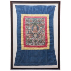 Antique Tibetan Thangka of Sakyamuni with Silk Brocade, C. 1880
