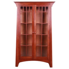 Retro Ethan Allen Arts & Crafts Solid Cherry Wood Lighted Bookcase or Display Cabinet