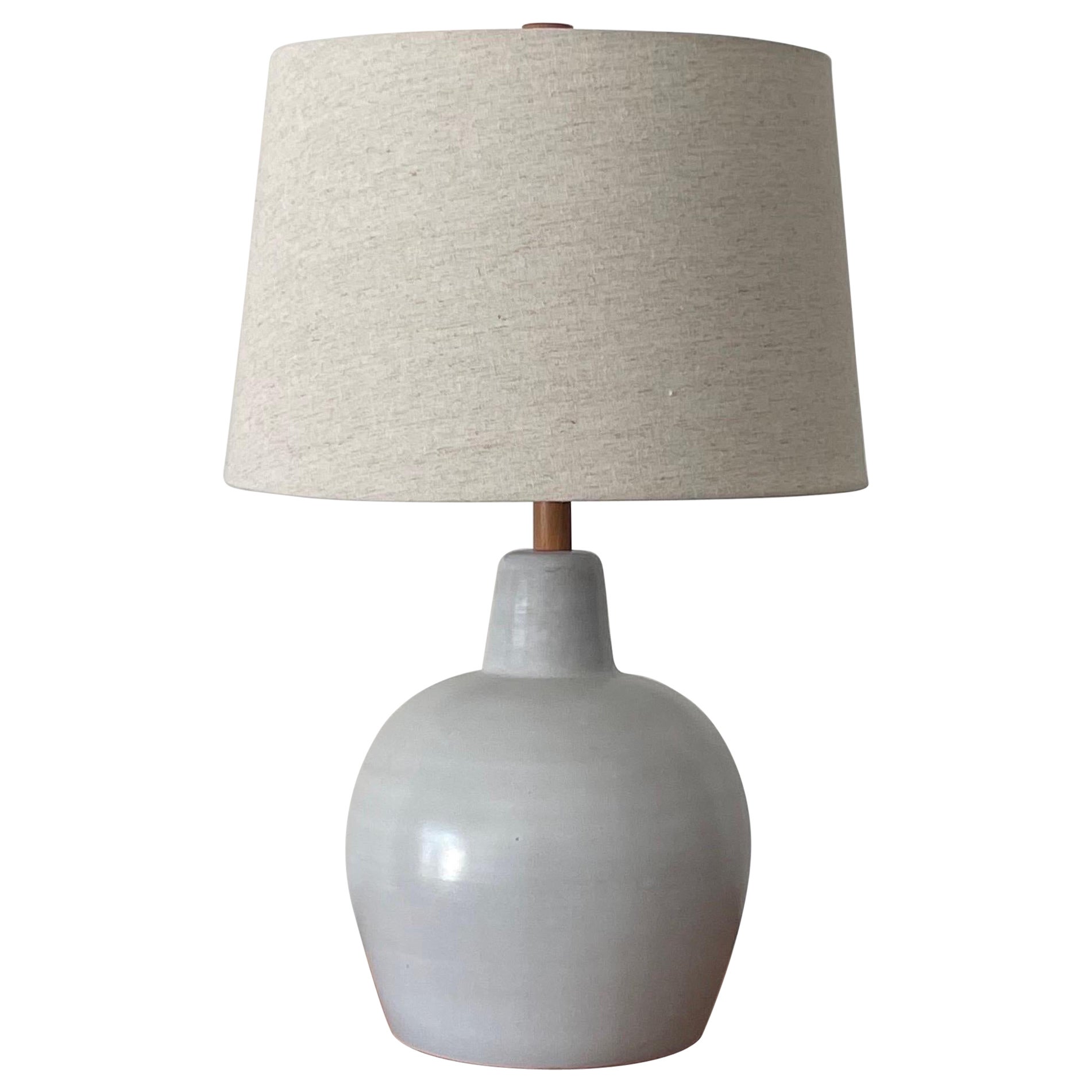 Martz Lamp by Jane and Gordon Martz, Large Round Ceramic and Walnut For Sale