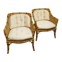 Vintage Pair of Hollywood Regency Faux Bamboo Cane Armchairs