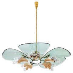 20th Century Pietro Chiesa Chandelier in Brass Structure and Glass Petal Shaped