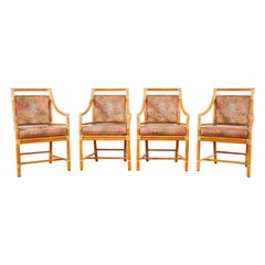 Vintage Set of Four McGuire Rattan Target Back Dining Armchairs