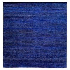 Modern Savannah Handmade Blue Geometric Square Wool Rug