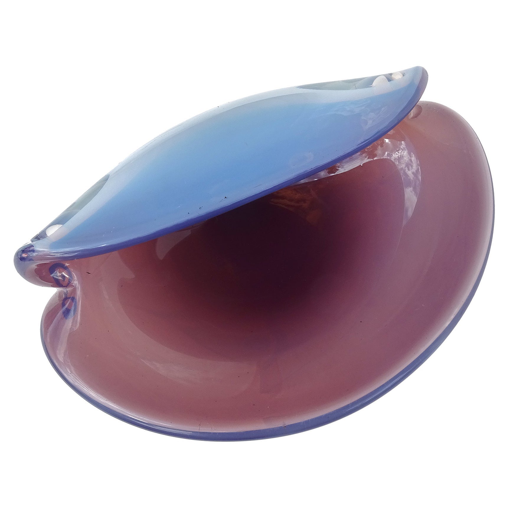 Cenedese Murano Opalescent Purple White Italian Art Glass Clam Seashell Bowl (bol à coquillages)
