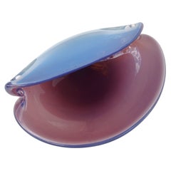 Cenedese Murano Opalescent Purple White Italian Art Glass Clam Seashell Bowl