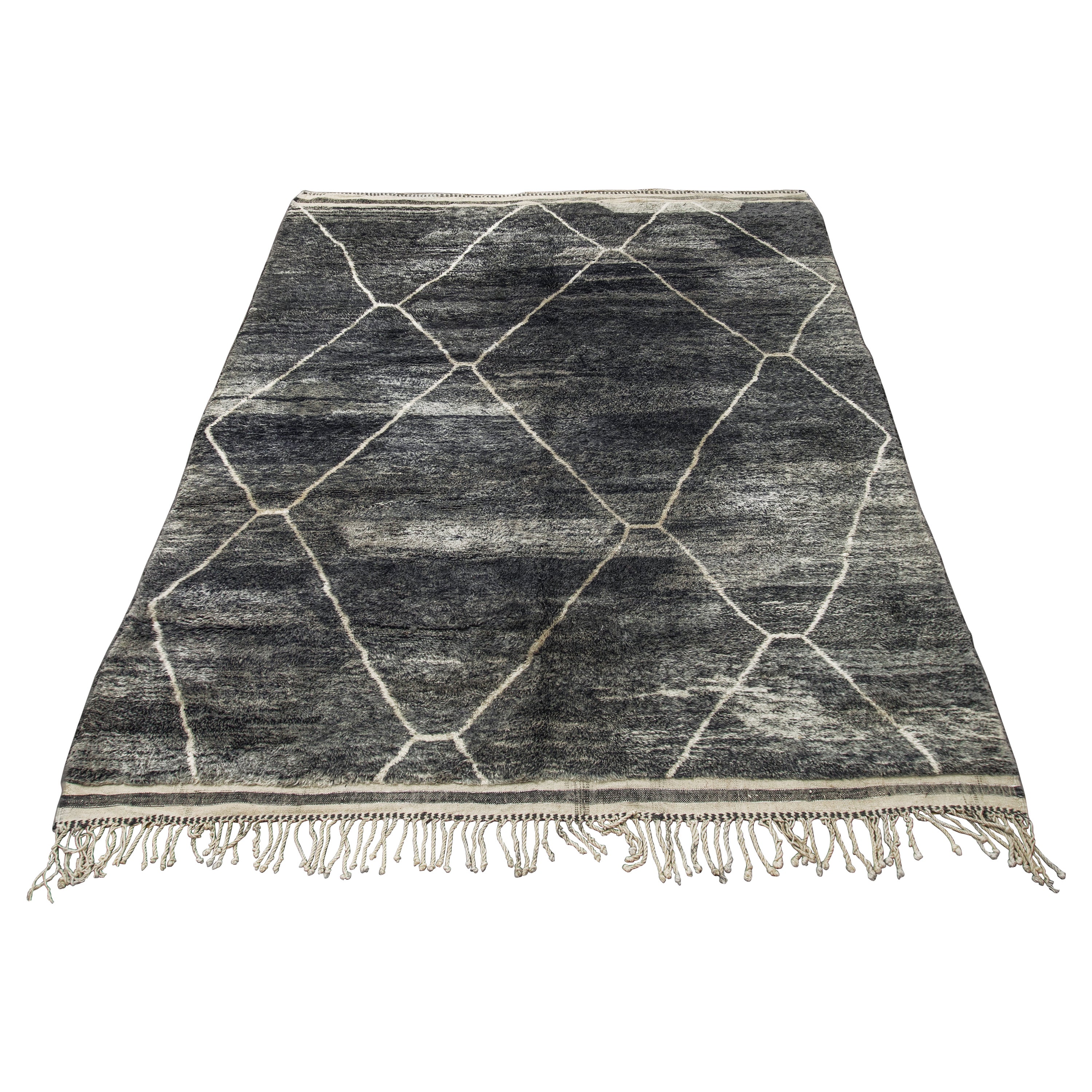 Abstract and Contemporary Dark Navy and Light Blue Moroccan Rug For