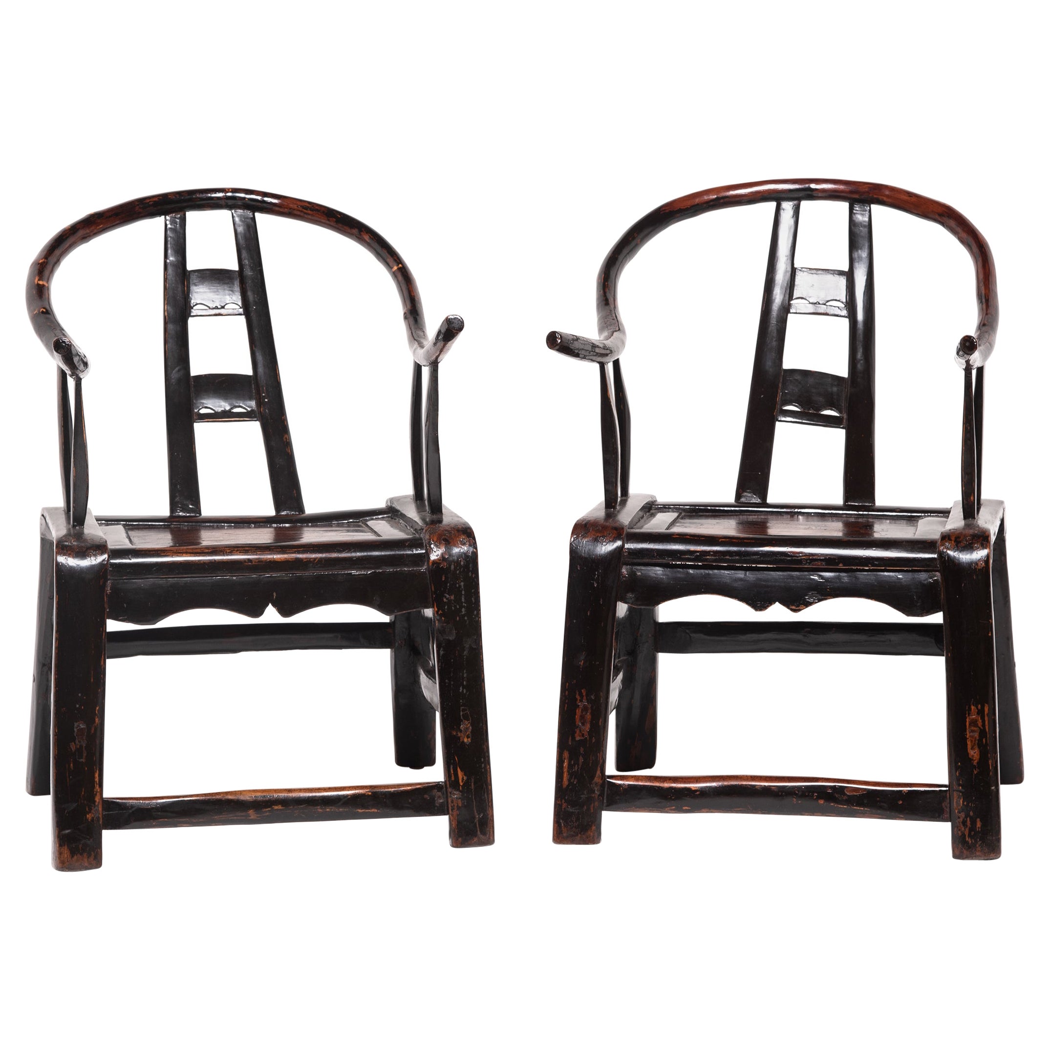 Pair of Low Chinese Roundback Chairs, c. 1850