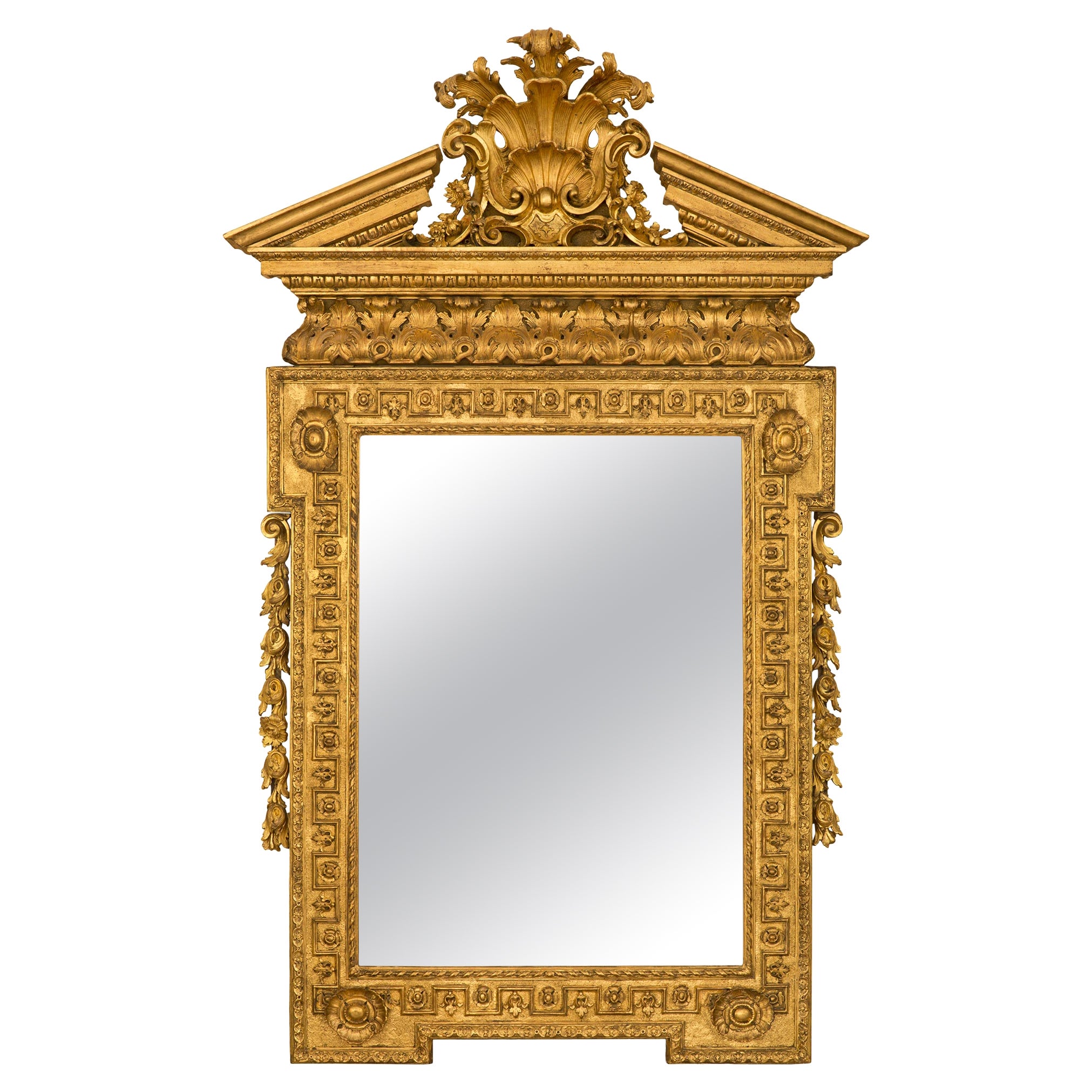 French 19th Century George I Carved Giltwood Mirror For Sale