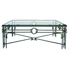 Verdigris Metal & Glass Rectangular Coffee Table, Giacometti Style