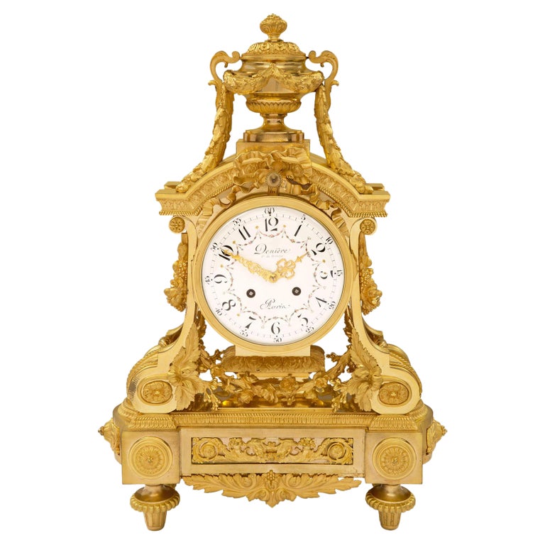 French 19th Century Louis XVI Style Ormolu Clock Signed by Denière For Sale